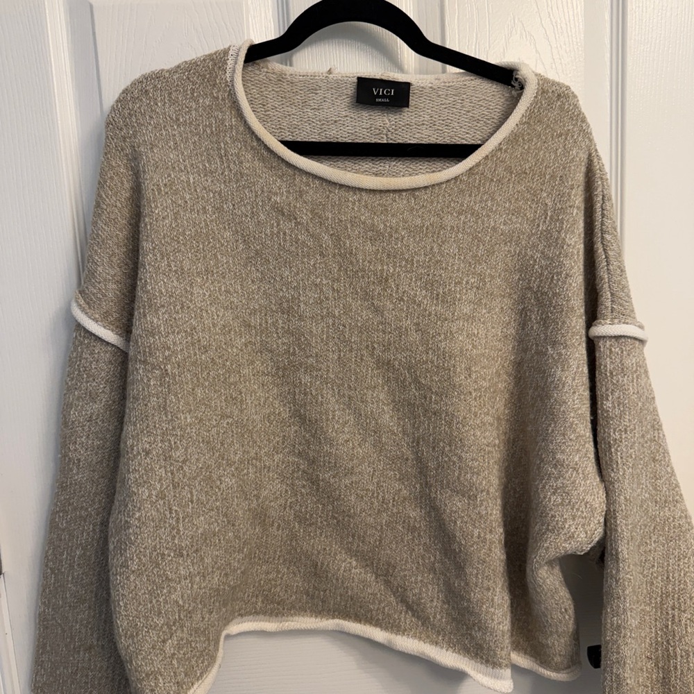 VICI Women's Beige Crew Neck Sweater